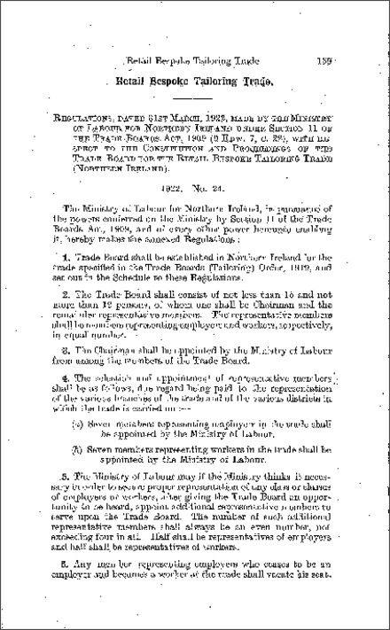 The Retail Bespoke Tailoring Trade Board (Northern Ireland) 1922