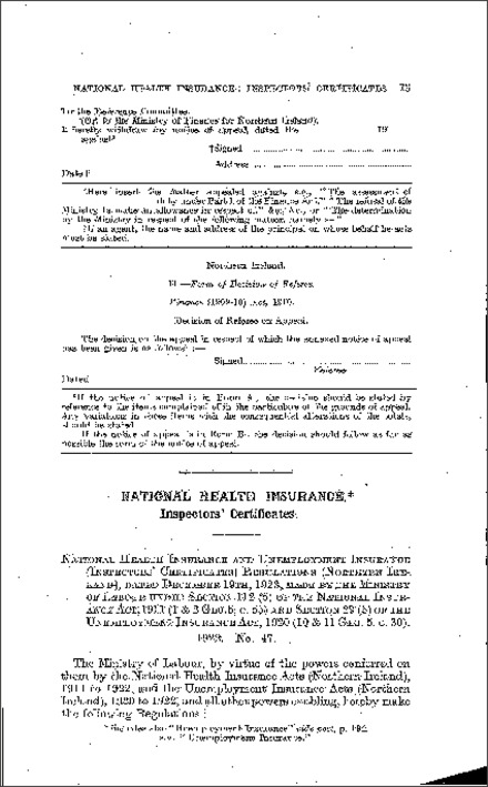 The National Health Insurance and Unemployed Insurance (Inspectors' Certificates) Regulations (Northern Ireland) 1922
