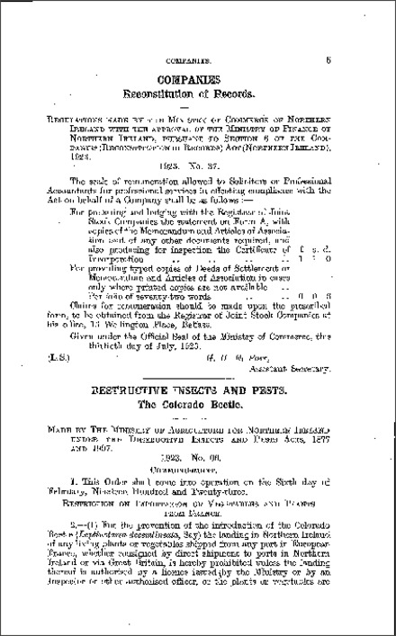 The Company Records Regulations (Northern Ireland) 1923