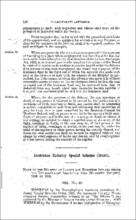 The Unemployment Insurance (Insurance Industry Special Scheme) (Grant) Regulations (Northern Ireland) 1923