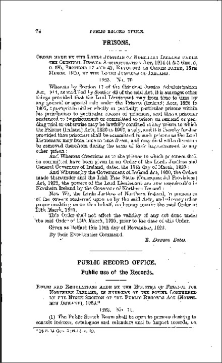 The Prisons Order (Northern Ireland) 1923