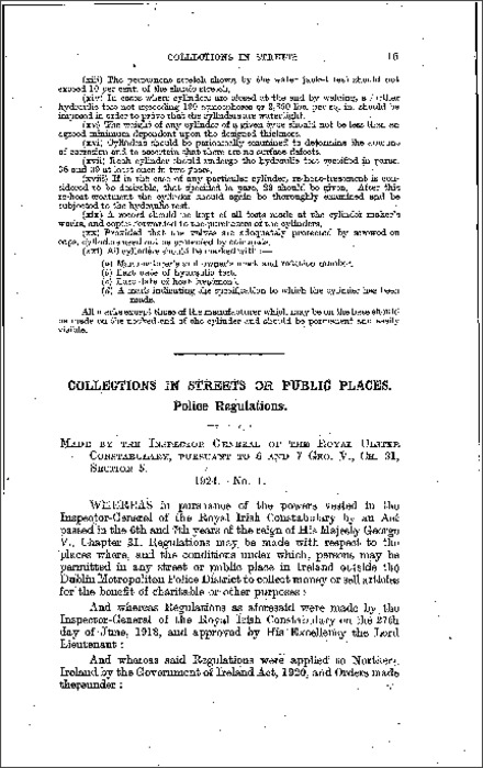 The Street Collections Regulations (Northern Ireland) 1924