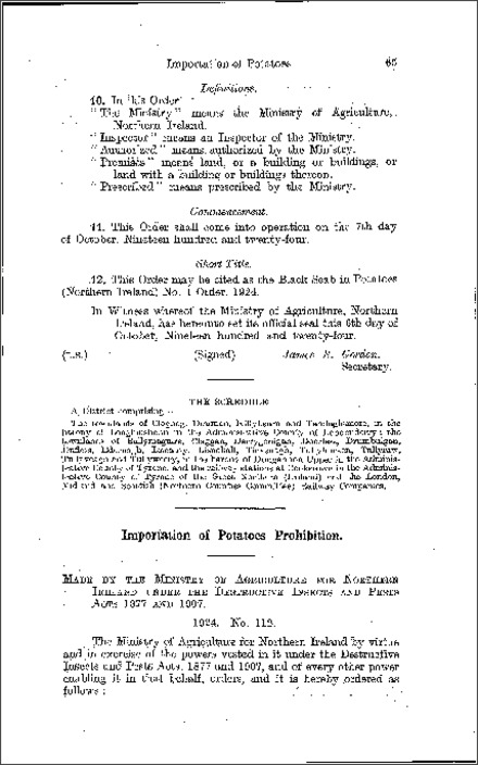 The Colorado Beetle Order (Northern Ireland) 1924