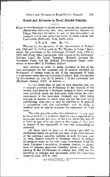 The Labourers Acts (Grants) Regulations (Northern Ireland) 1924