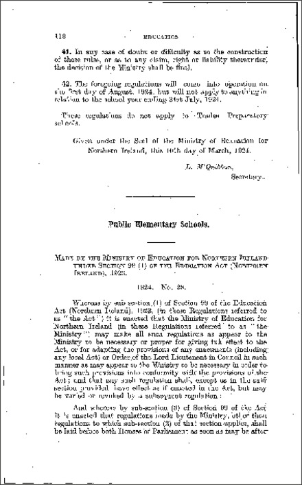 The Education (Public Elementary Schools) Regulations (Northern Ireland) 1924