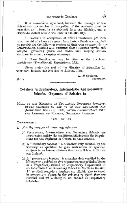 The Education, Secondary Salaries Regulations (Northern Ireland) 1924