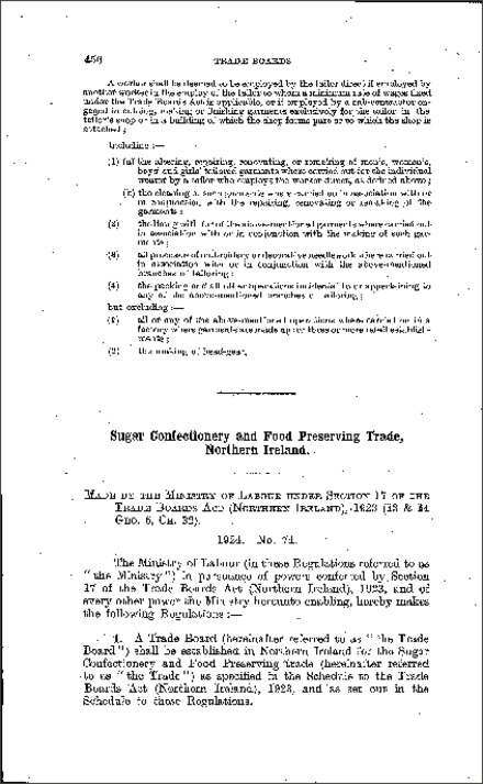 The Trade Boards (Sugar Confectionery and Food Preserving) (Constitution, Proceedings and Meetings) Regulations (Northern Ireland) 1924