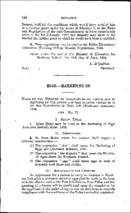 The Marketing of Eggs Rules (Northern Ireland) 1924