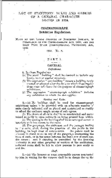 The Cinematograph Exhibition Regulations (Northern Ireland) 1924