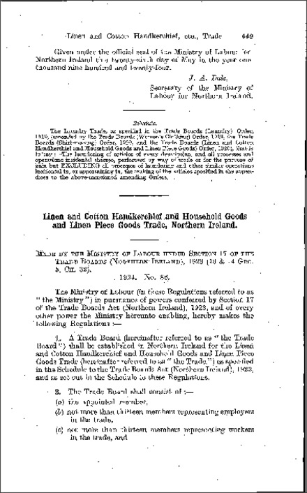 The Trade Boards (Linen and Cotton Handkerchief and Household Goods and Linen Piece Goods) (Constitution, Proceedings and Meetings) Regulations (Northern Ireland) 1924