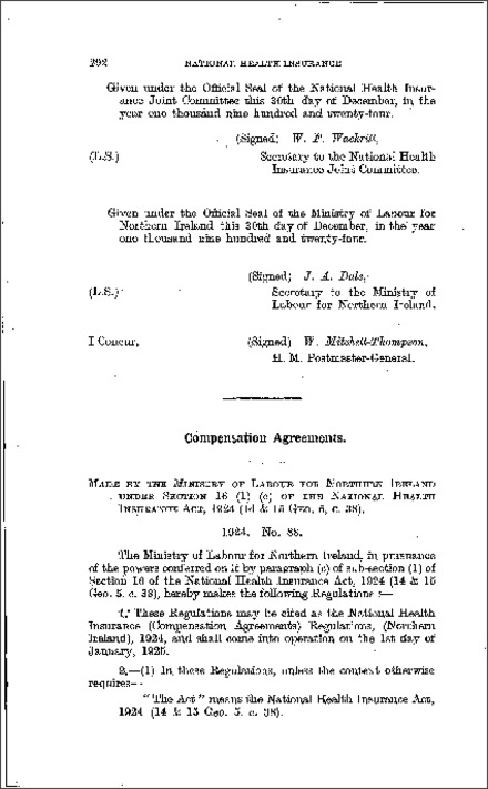 The National Health Insurance (Compensation Agreements) Regulations (Northern Ireland) 1924