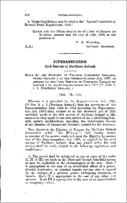 The Civil Service Superannuation Regulations (Northern Ireland) 1925