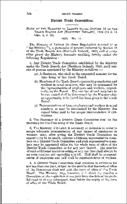 The District Trade Committees Regulations (Northern Ireland) 1925