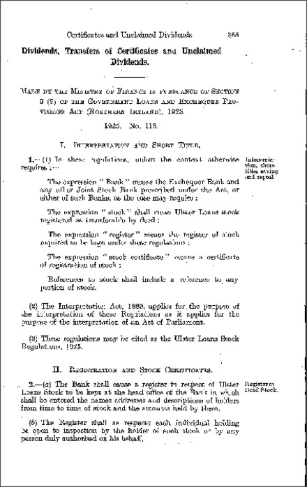 The Ulster Loans Stock Regulations (Northern Ireland) 1925