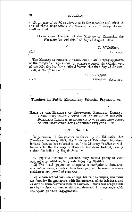 The Salaries and Capitation Grants (Public Elementary Schools) Regulations (Northern Ireland) 1925