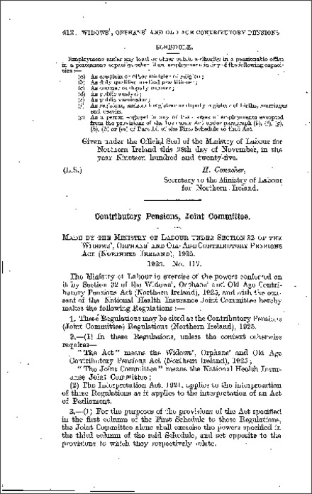 The Contributory Pensions (Joint Committee) Regulations (Northern Ireland) 1925