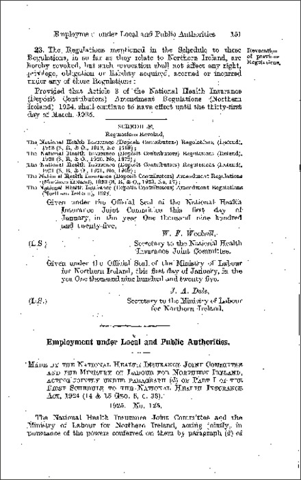 The National Health Insurance (Employment under Local and Public Authorities) Order (Northern Ireland) 1925