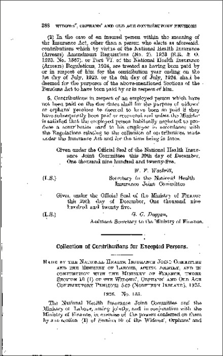 The Contributory Pensions (Collection of Contributions for Excepted Persons) Regulations (Northern Ireland) 1925
