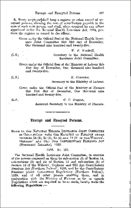 The Contributory Pensions (Exempt and Excepted Persons) Regulations (Northern Ireland) 1925