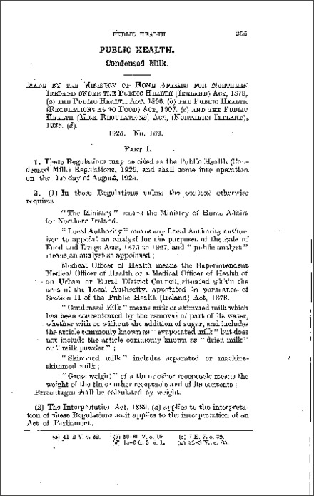The Public Health (Condensed Milk) Regulations (Northern Ireland) 1925