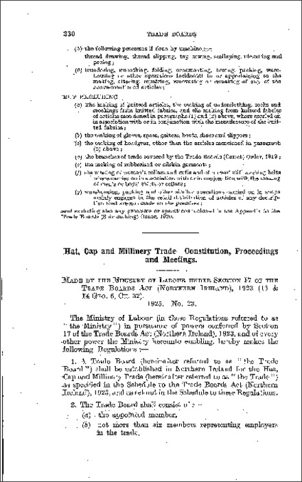 The Trade Boards (Hat, Cap and Millinery) (Constitution, Proceedings and Meetings) Regulations (Northern Ireland) 1925