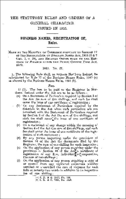 The Business Names Rules (Northern Ireland) 1925