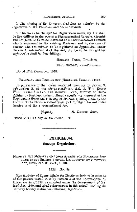 The Petroleum Storage Regulations (Northern Ireland) 1925