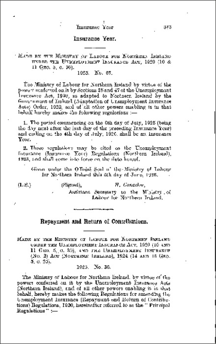 The Unemployment Insurance (Repayment and Return of Contributions) (Amendment) (No. 2) Regulations (Northern Ireland) 1925