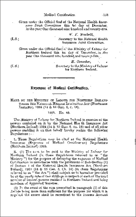 The National Health Insurance (Expenses of Medical Certification) Regulations (Northern Ireland) 1925