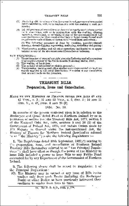 The Treasury Bills (Preparation, Issue and Cancellation) Regulations (Northern Ireland) 1925