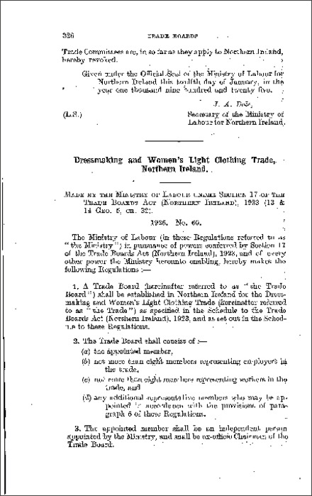 The Trade Boards (Dressmaking and Women's Light Clothing Trade) (Constitution, Proceedings and Meetings) Regulations (Northern Ireland) 1925