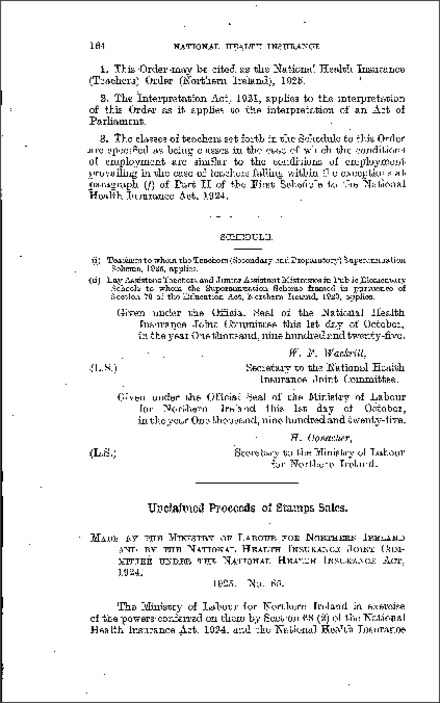 The National Health Insurance (Unclaimed Proceeds of Stamp Sales) Regulations (Northern Ireland) 1925