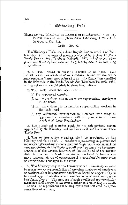The Trade Boards (Shirtmaking) (Constitution, Proceedings and Meetings) Regulations (Northern Ireland) 1925