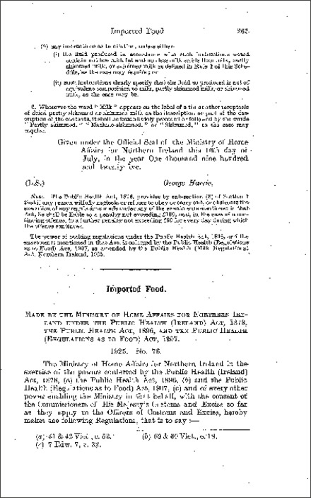 The Public Health (Imported Food) Regulations (Northern Ireland) 1925