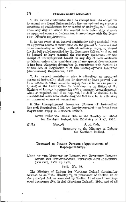 The Unemployment Insurance (Deceased or Insane Persons) (Appointment of Representatives) Regulations (Northern Ireland) 1925