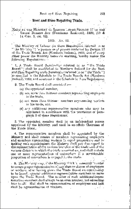 The Trade Boards (Boot and Shoe Repairing) (Constitution, Proceedings and Meetings) Regulations (Northern Ireland) 1925