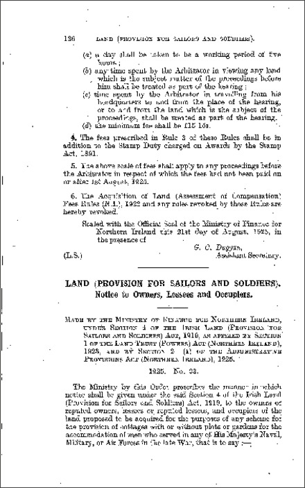 The Land (Provision for Sailors and Soldiers) Order (Northern Ireland) 1925