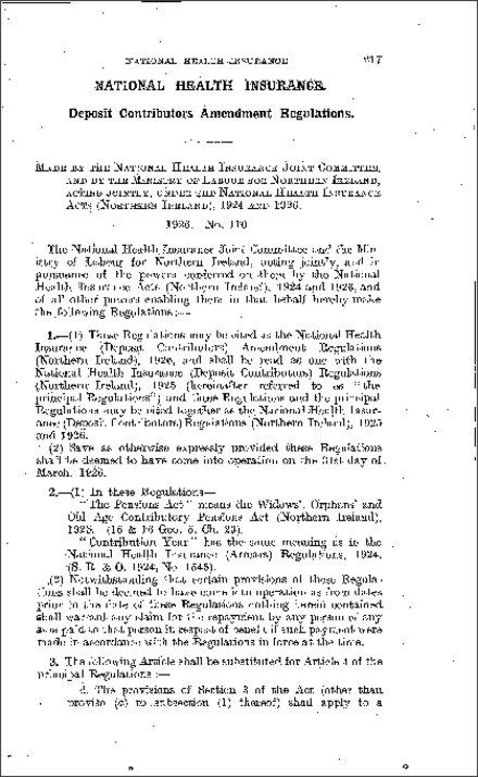 The National Health Insurance (Deposit Contributors) Amendment Regulations (Northern Ireland) 1926