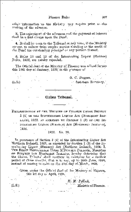 The Claims Tribunal Order (Northern Ireland) 1926
