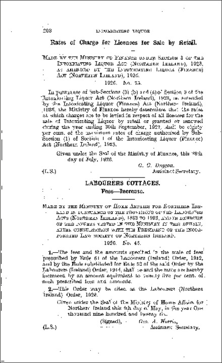The Labourers Cottages Order (Northern Ireland) 1926