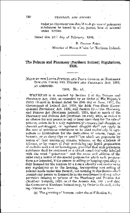 The Poisons and Pharmacy Regulations (Northern Ireland) 1926