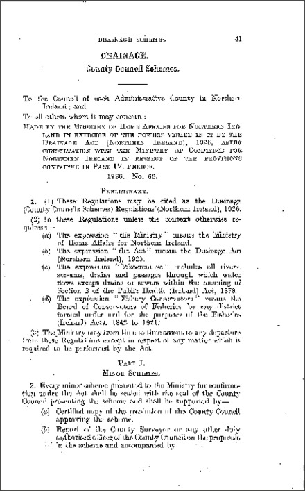 The Drainage (County Council Schemes) Regulations (Northern Ireland) 1926