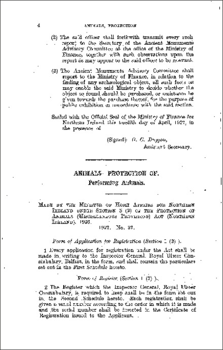 The Performing Animals Rules (Northern Ireland) 1927