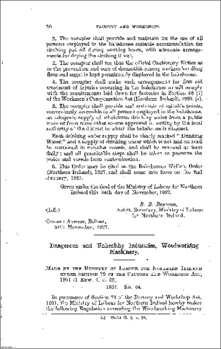 The Woodworking Machinery (Amendment) Regulations (Northern Ireland) 1927