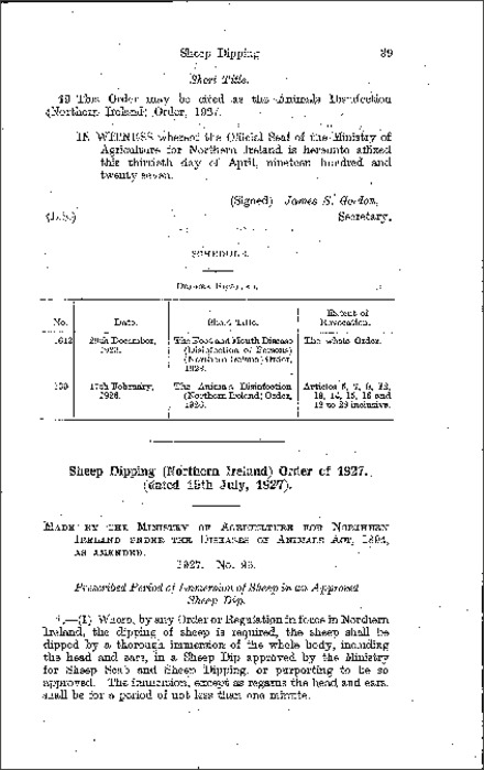 The Sheep Dipping Order (Northern Ireland) 1927