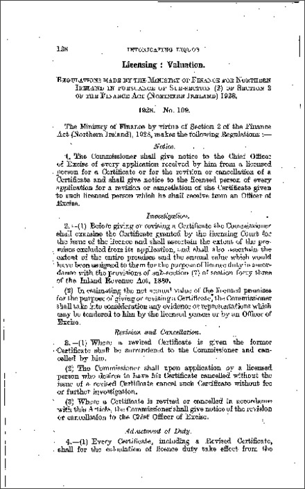 The Licensing (Valuation) Regulations (Northern Ireland) 1928