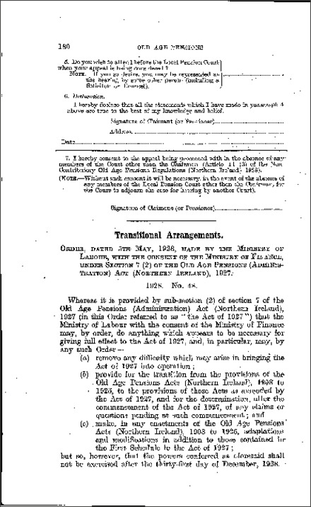 The Old Age Pensions (Transitional Arrangements) Order (Northern Ireland) 1928