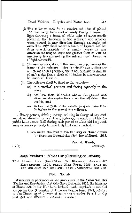 The Motor Car (Licensing of Drivers) Amendment Regulations (Northern Ireland) 1928