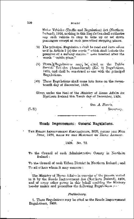 The Roads Improvement Regulations (Northern Ireland) 1928