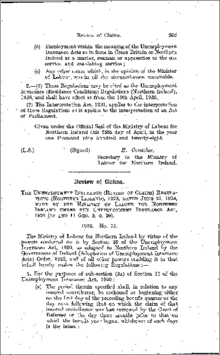 The Unemployment Insurance (Review of Claims) Regulations (Northern Ireland) 1928